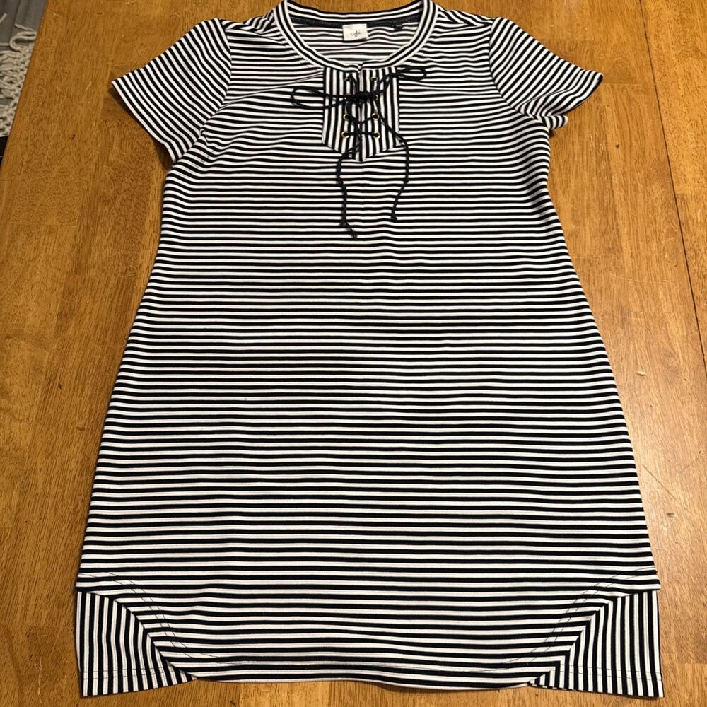 Cabi Women's Blue & White Striped Captain Dress #5268 Lace-Up Size Medium